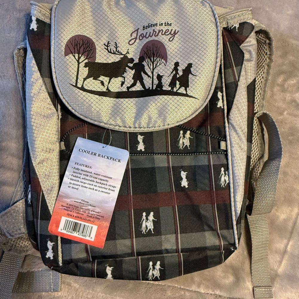 Frozen Journey Plaid Cooler Backpack - Black and Gray